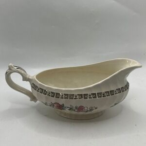 Vintage Cream Gravy Boat Floral Border Decorative Handle Elegant‎ Serving